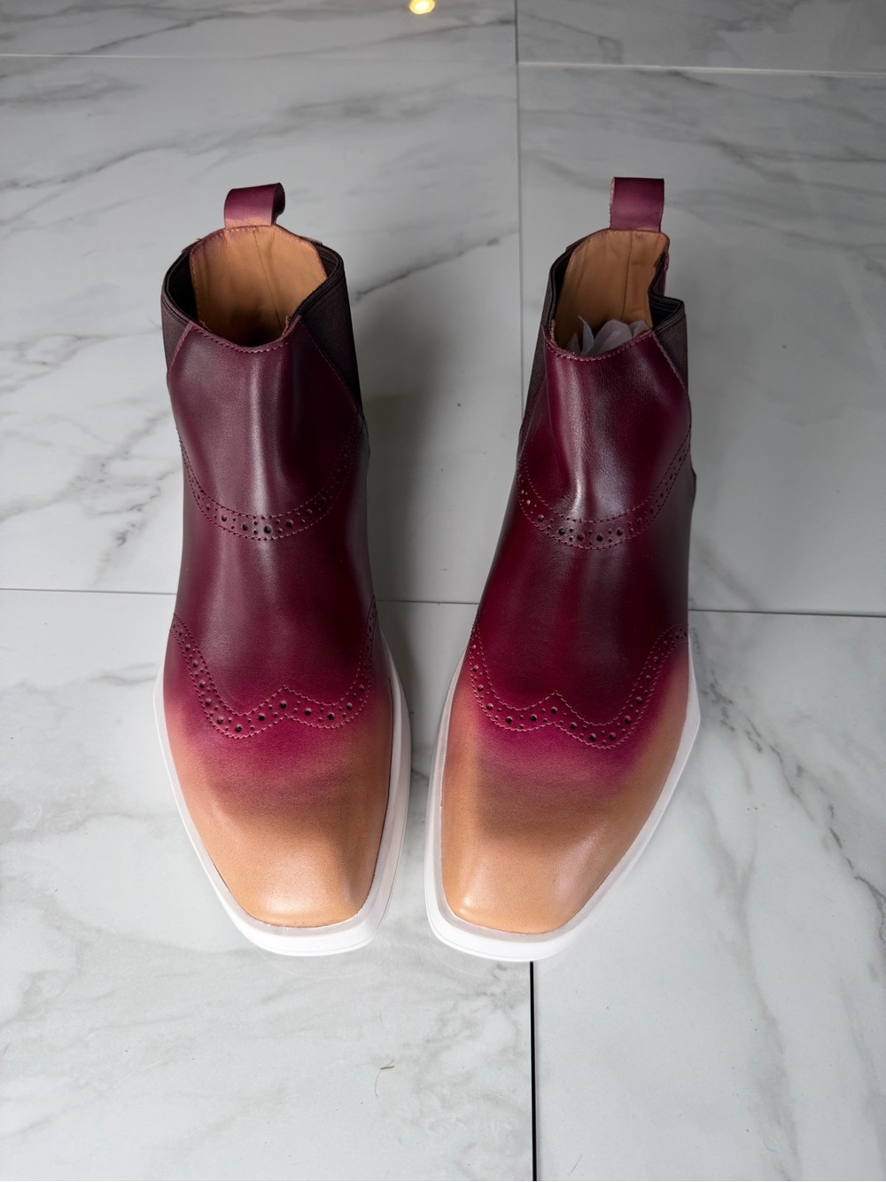 Men's Burgundy and Tan Gradient Chelsea Boots